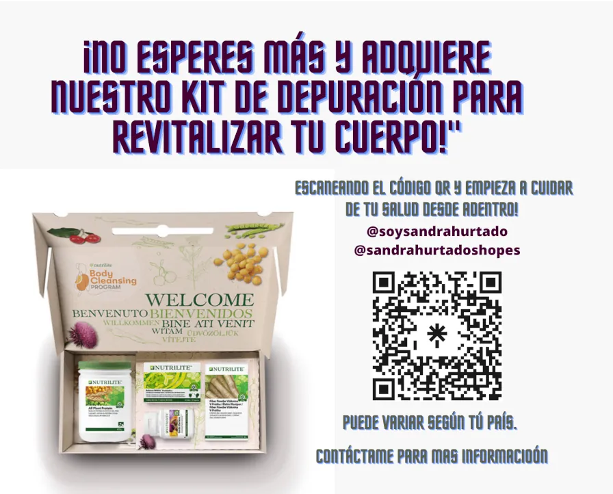 Adquiere el kit de depuración Conjunto Body Cleansing Program para bajar de peso que contiene 4 productos, para revitalizar tu cuerpo, escaneando el código QR en la tienda online de productos naturales Vecindario, España Sandra Hurtado Shop