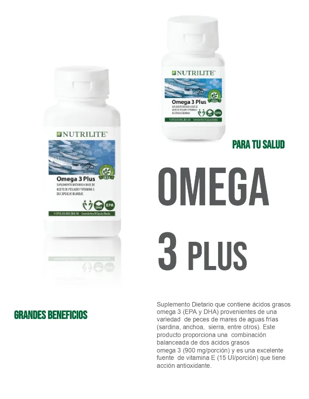 El Omega 3 de Nutrilite en Sandra Hurtado Shop, se produce con aceite de pescado de alta calidad que se somete a un riguroso proceso de purificación. Cada cápsula contiene una cantidad óptima de EPA y DHA, lo que ayuda a mantener la salud cardiovascular y el cerebro en óptimas condiciones, Compralo en Vecindario aquí
