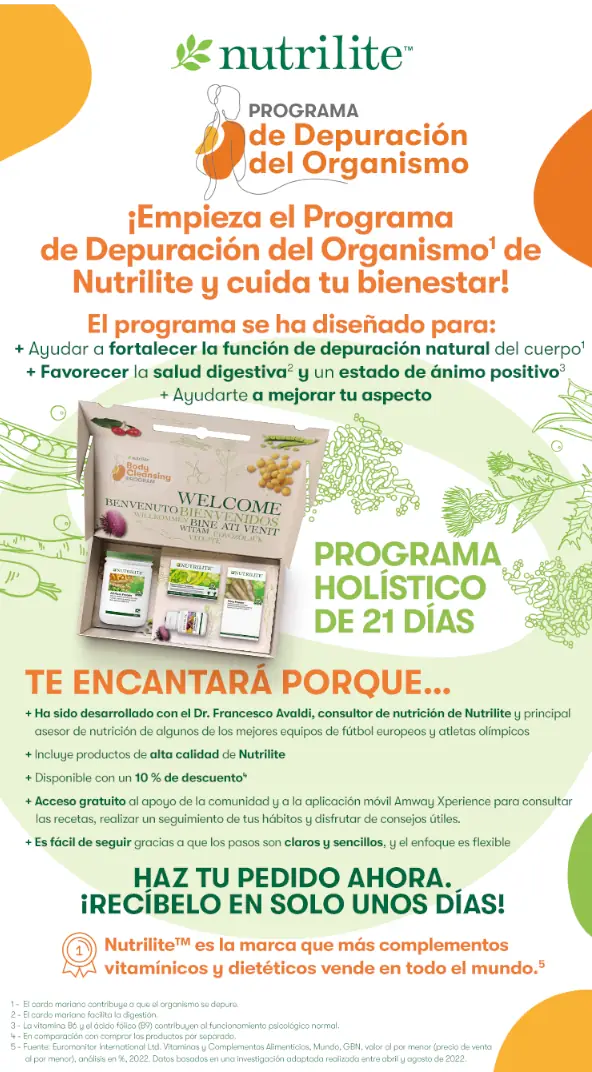Imagen dónde se ve el kit para el reto 21 días con el Body Cleansing Program de la tienda de productos naturales en Vecindario Sandra Hurtado Shop de Amway España