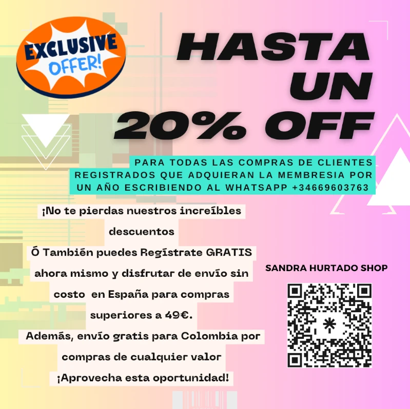 Imagen promocional de descuentos y registro gratuito con envío gratis en España por compras de mas de 49€ y envíos gratis a Colombia por compras de cualquier valor